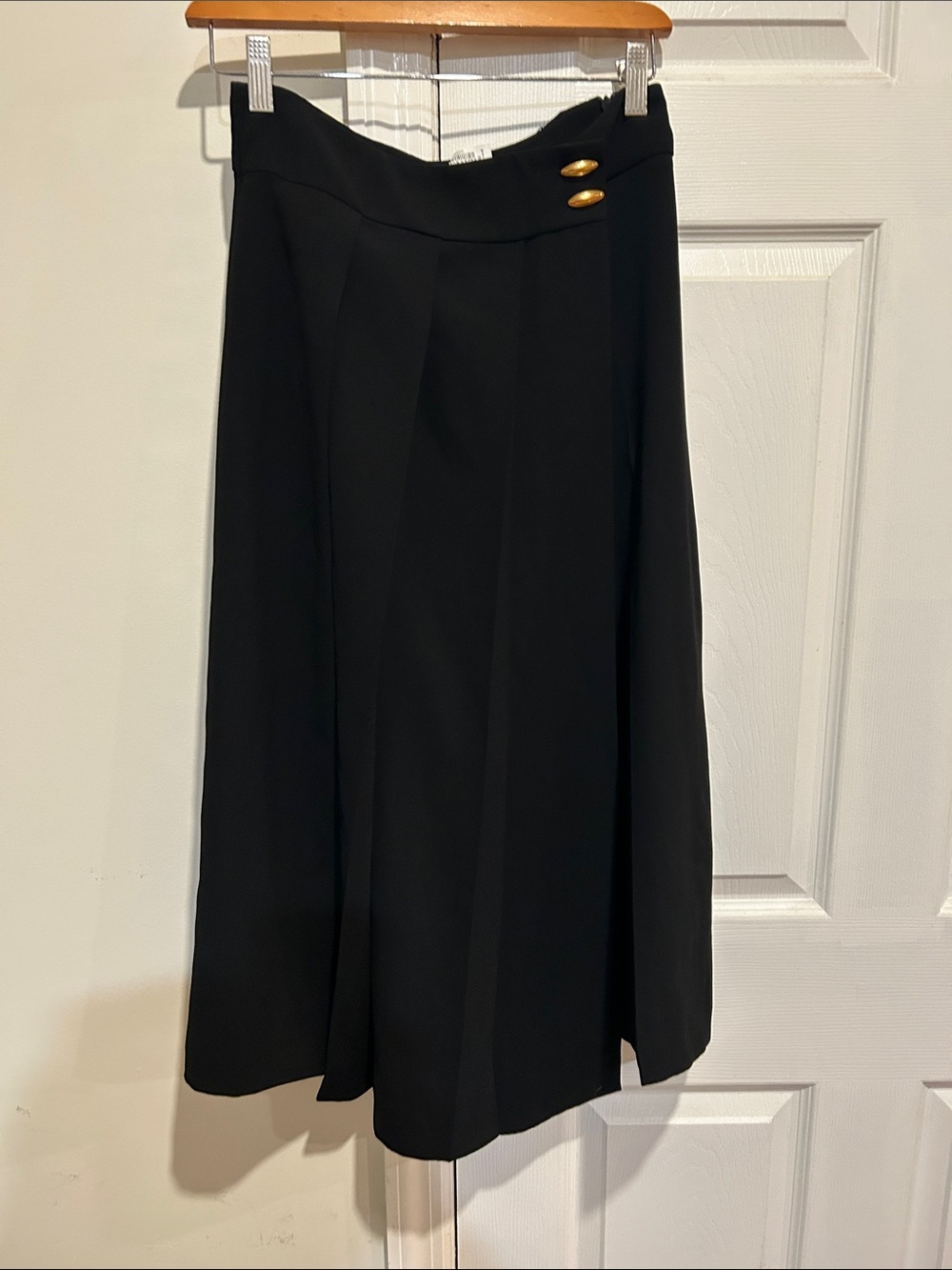 Classic Black Midi Pants Skirt with Gold Button Detail